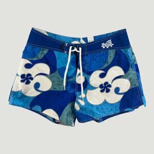 Vintage Local Motion Y2K Blue Hibiscus Surf Shorts Women’s Made in Hawaii USA